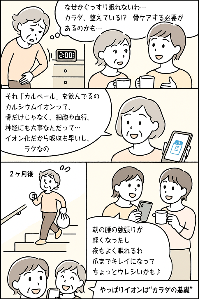 カルベーツを毎日飲むと体全体のイオンバランスが取れて元気になるお話のマンガ