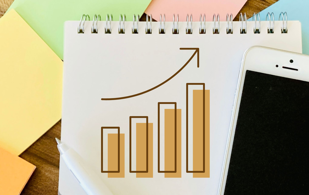 目標に向けてアップする様子を模式した絵を描いたスケッチブックの画像