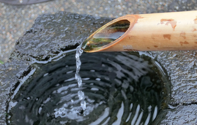 チョロチョロと流れです手水場の水の画像