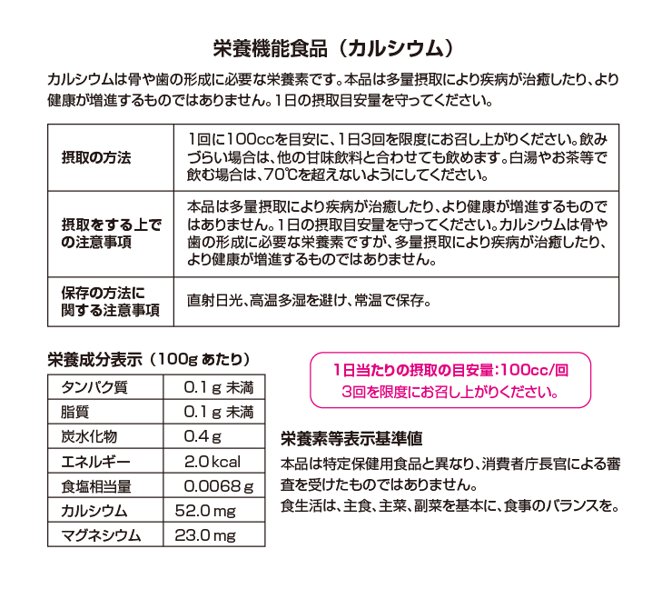 商品カルベールの製品表示の一覧表