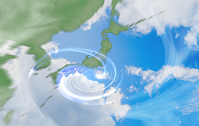 天気予報図をイメージしたリアルな日本列島上空の雲の様子の画像