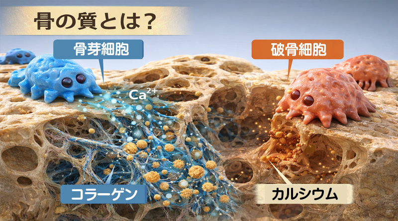 破骨細胞と骨芽細胞、コラーゲンがからみあう野根内部のイメージ画像